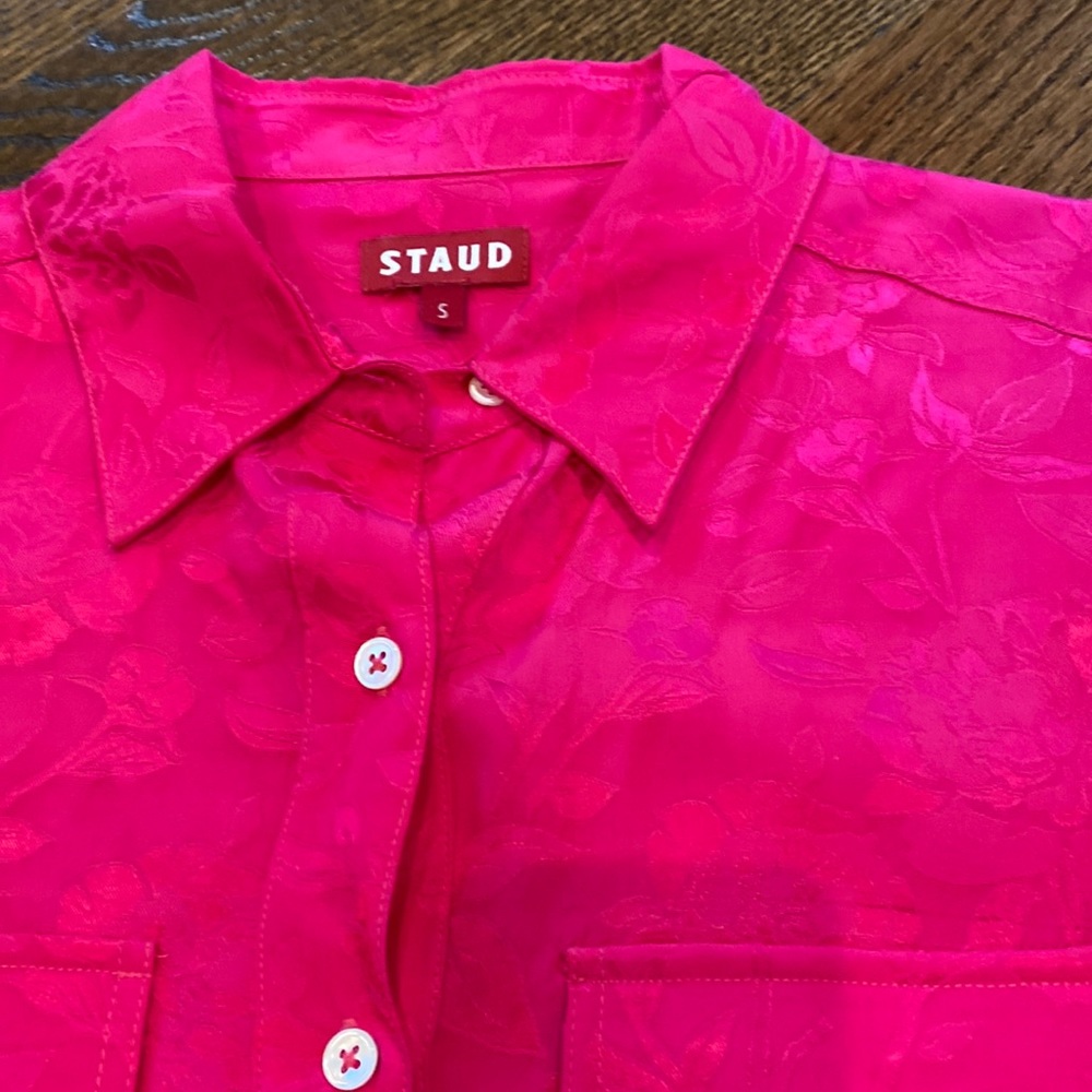 Staud blouse, Barbie pink, with tone on tone floral detail. Perfect condition.